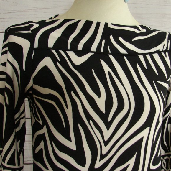 Black White Zebra 3/4 Sleeve Boat Neck Dress 10 - Picture 3 of 14